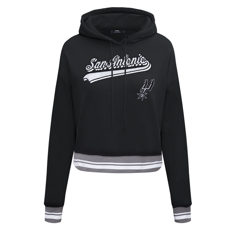 NBA SAN ANTONIO SPURS SCRIPT TAIL CHANDAIL À CAPUCHON COURT EN MOLLETON CÔTELÉ POUR FEMME (NOIR/GRIS)