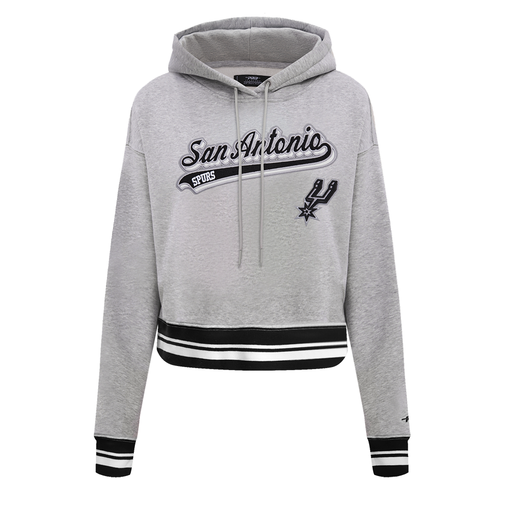 NBA SAN ANTONIO SPURS SCRIPT TAIL CHANDAIL À CAPUCHON COURT EN MOLLETON CÔTELÉ POUR FEMME (GRIS CHINÉ/NOIR)