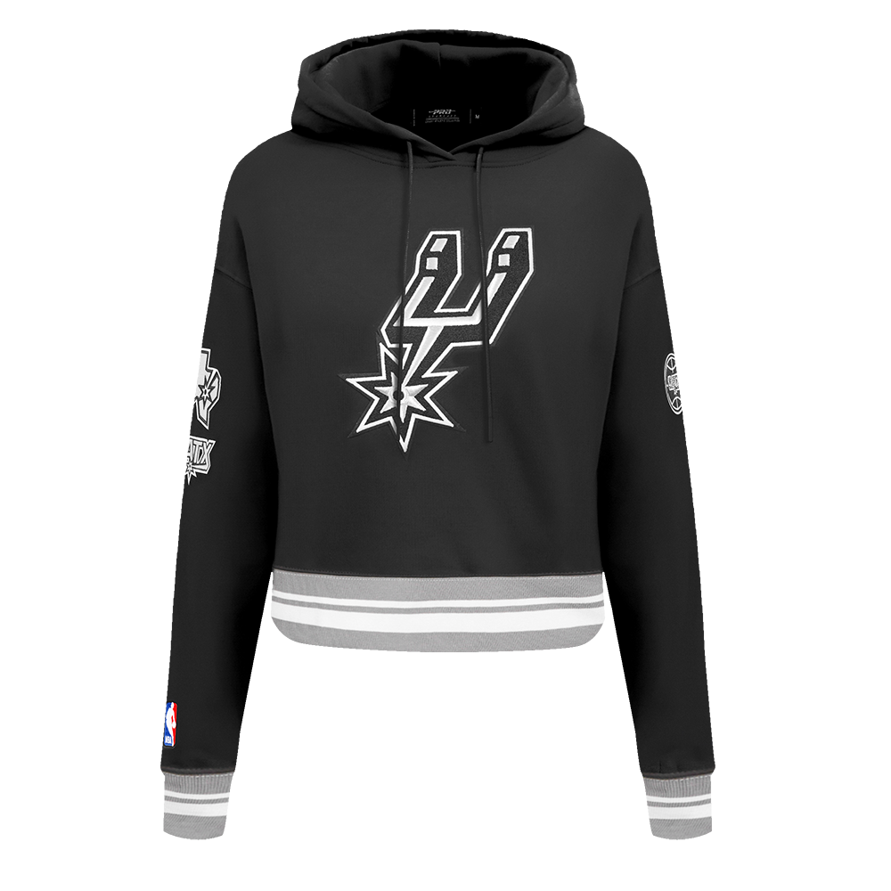 NBA SAN ANTONIO SPURS RETRO CLASSIC CHANDAIL À CAPUCHON COURT CÔTELÉ POUR FEMME (NOIR/GRIS)
