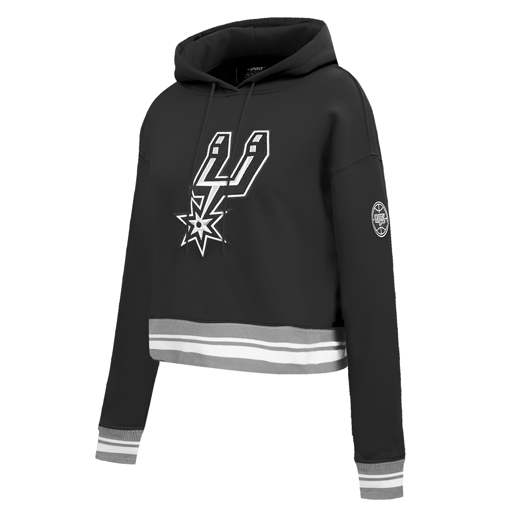 NBA SAN ANTONIO SPURS RETRO CLASSIC WOMEN'S RIB CROPPED PULLOVER HOODIE (BLACK/GRAY)