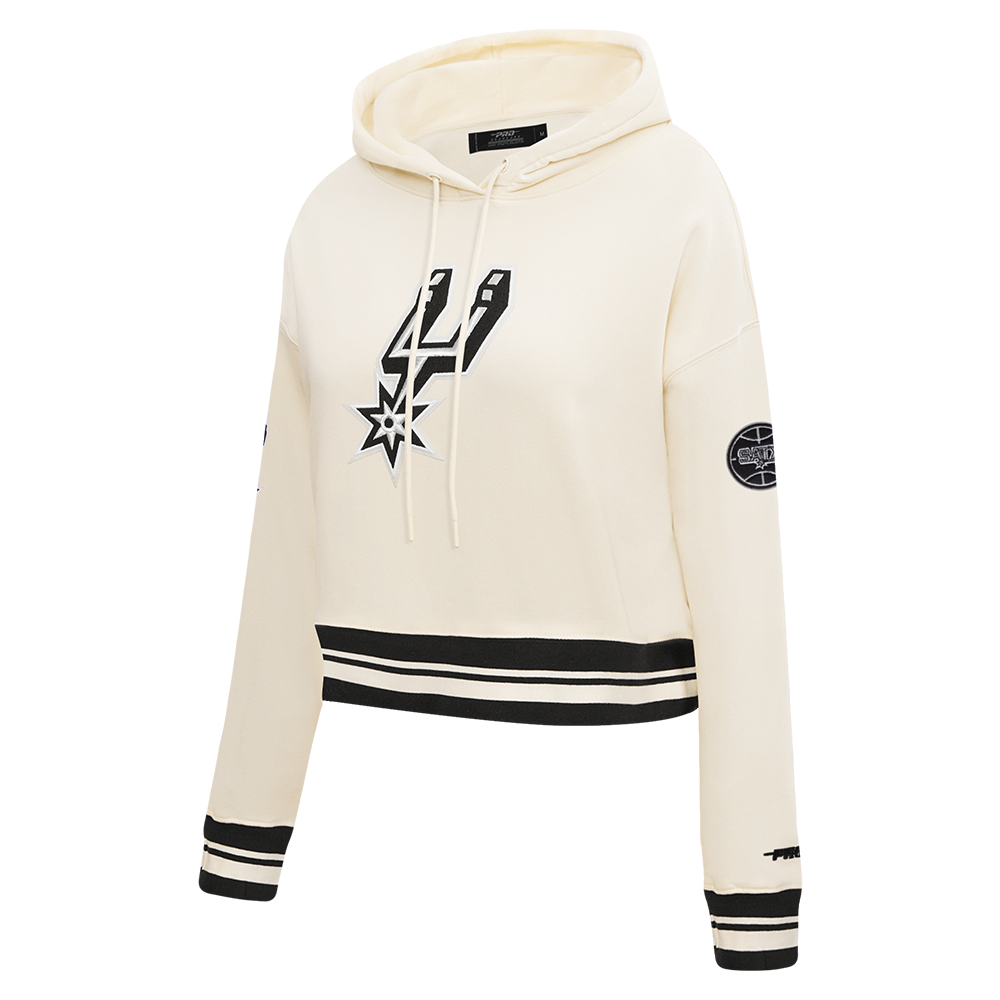 NBA SAN ANTONIO SPURS RETRO CLASSIC WOMEN'S RIB CROPPED FLC PO HOODIE (EGGSHELL/ BLACK)