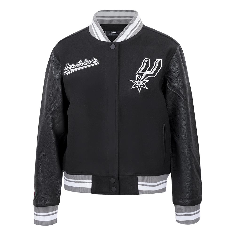 NBA SAN ANTONIO SPURS SCRIPT TAIL WOMEN'S WOOL VARSITY JACKET (BLACK/GRAY)