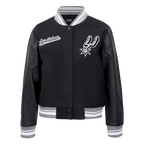 NBA SAN ANTONIO SPURS SCRIPT TAIL WOMEN'S WOOL VARSITY JACKET (BLACK/GRAY)