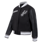 NBA SAN ANTONIO SPURS SCRIPT TAIL WOMEN'S WOOL VARSITY JACKET (BLACK/GRAY)