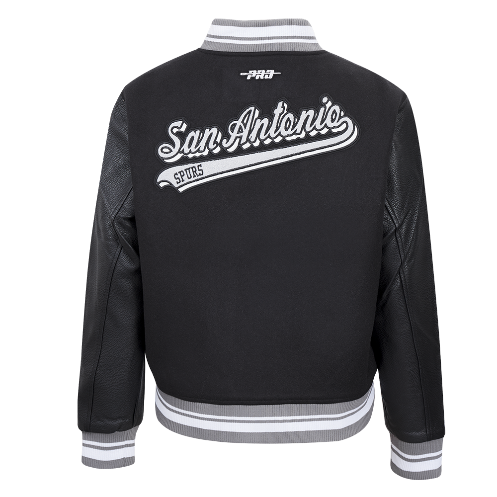 NBA SAN ANTONIO SPURS SCRIPT TAIL WOMEN'S WOOL VARSITY JACKET (BLACK/GRAY)