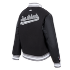 NBA SAN ANTONIO SPURS SCRIPT TAIL WOMEN'S WOOL VARSITY JACKET (BLACK/GRAY)
