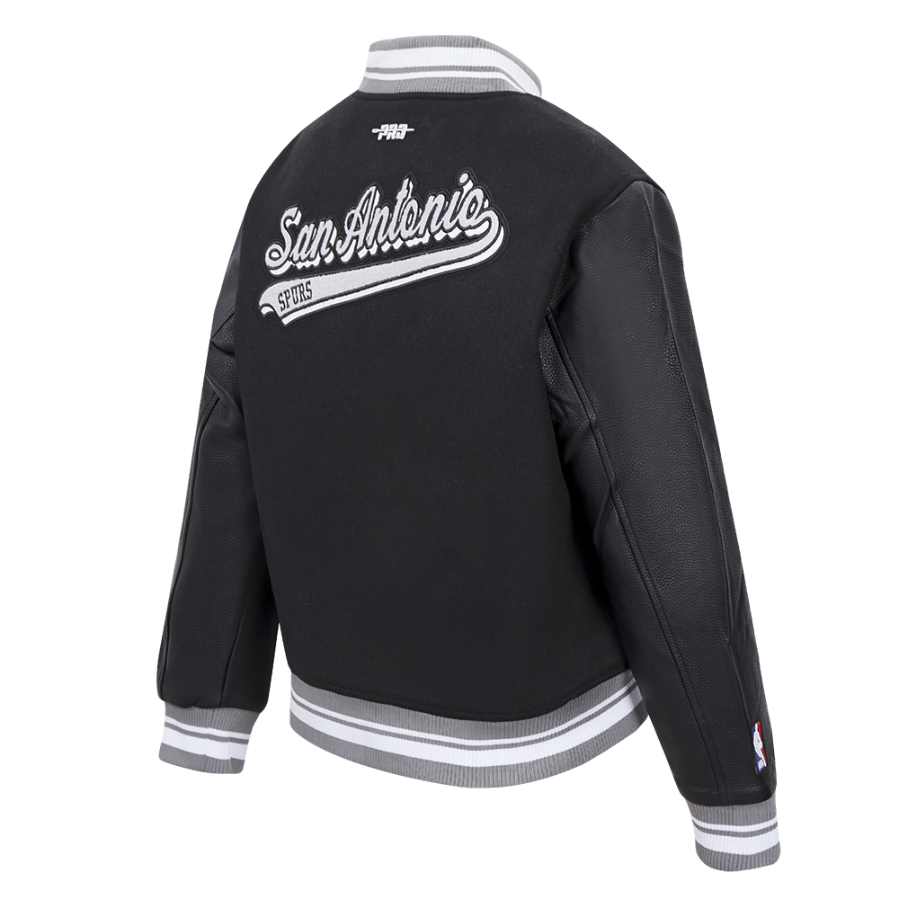 NBA SAN ANTONIO SPURS SCRIPT TAIL WOMEN'S WOOL VARSITY JACKET (BLACK/GRAY)