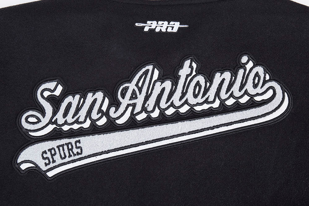 NBA SAN ANTONIO SPURS SCRIPT TAIL WOMEN'S WOOL VARSITY JACKET (BLACK/GRAY)