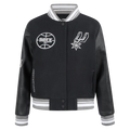 NBA SAN ANTONIO SPURS RETRO CLASSIC BLOUSON COLLÉGIAL EN LAINE À BORDS CÔTELÉS POUR FEMME (NOIR/GRIS)