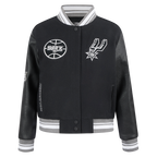 NBA SAN ANTONIO SPURS RETRO CLASSIC BLOUSON COLLÉGIAL EN LAINE À BORDS CÔTELÉS POUR FEMME (NOIR/GRIS)