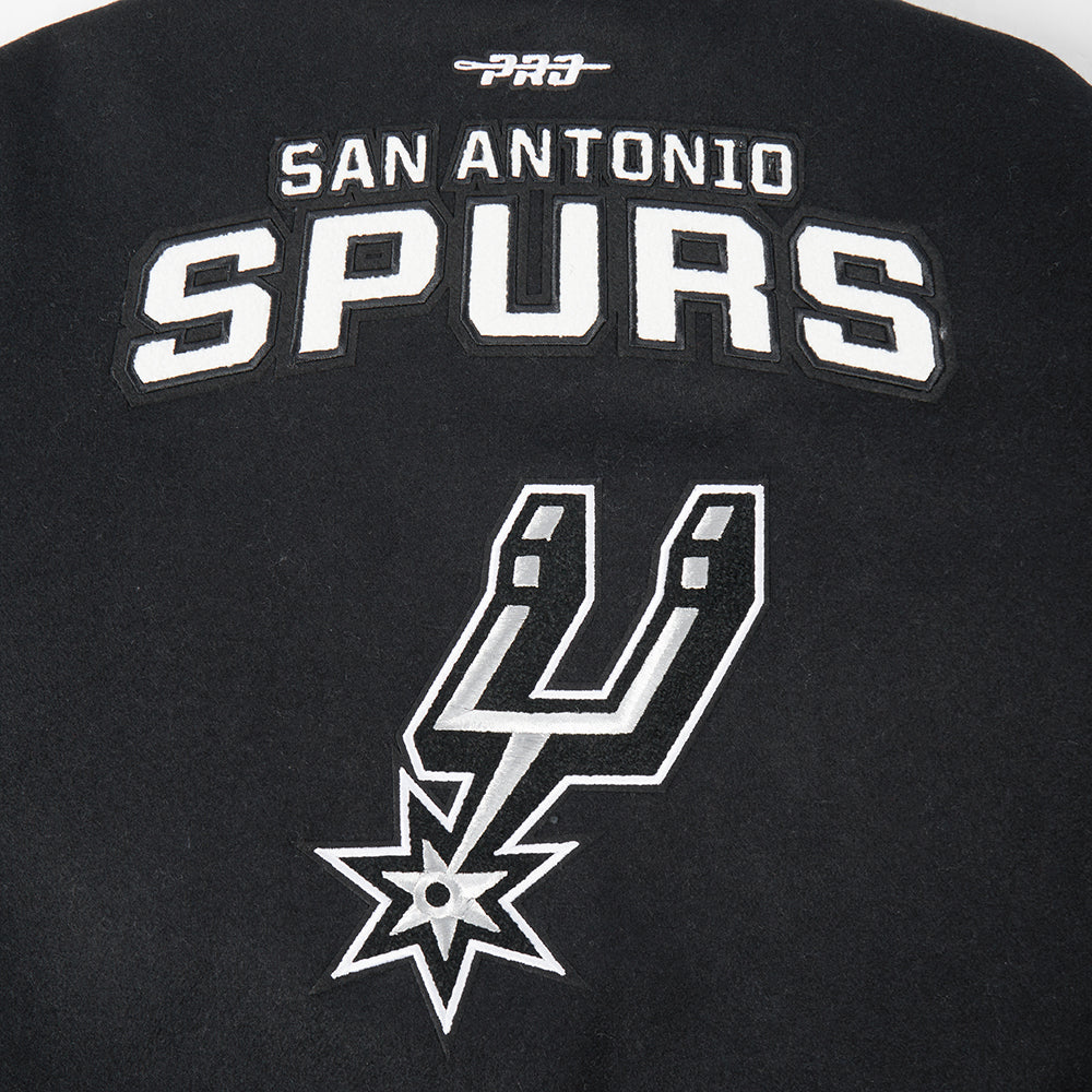 NBA SAN ANTONIO SPURS RETRO CLASSIC BLOUSON COLLÉGIAL EN LAINE À BORDS CÔTELÉS POUR FEMME (NOIR/GRIS)