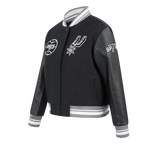 NBA SAN ANTONIO SPURS RETRO CLASSIC BLOUSON COLLÉGIAL EN LAINE À BORDS CÔTELÉS POUR FEMME (NOIR/GRIS)