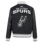 NBA SAN ANTONIO SPURS RETRO CLASSIC BLOUSON COLLÉGIAL EN LAINE À BORDS CÔTELÉS POUR FEMME (NOIR/GRIS)