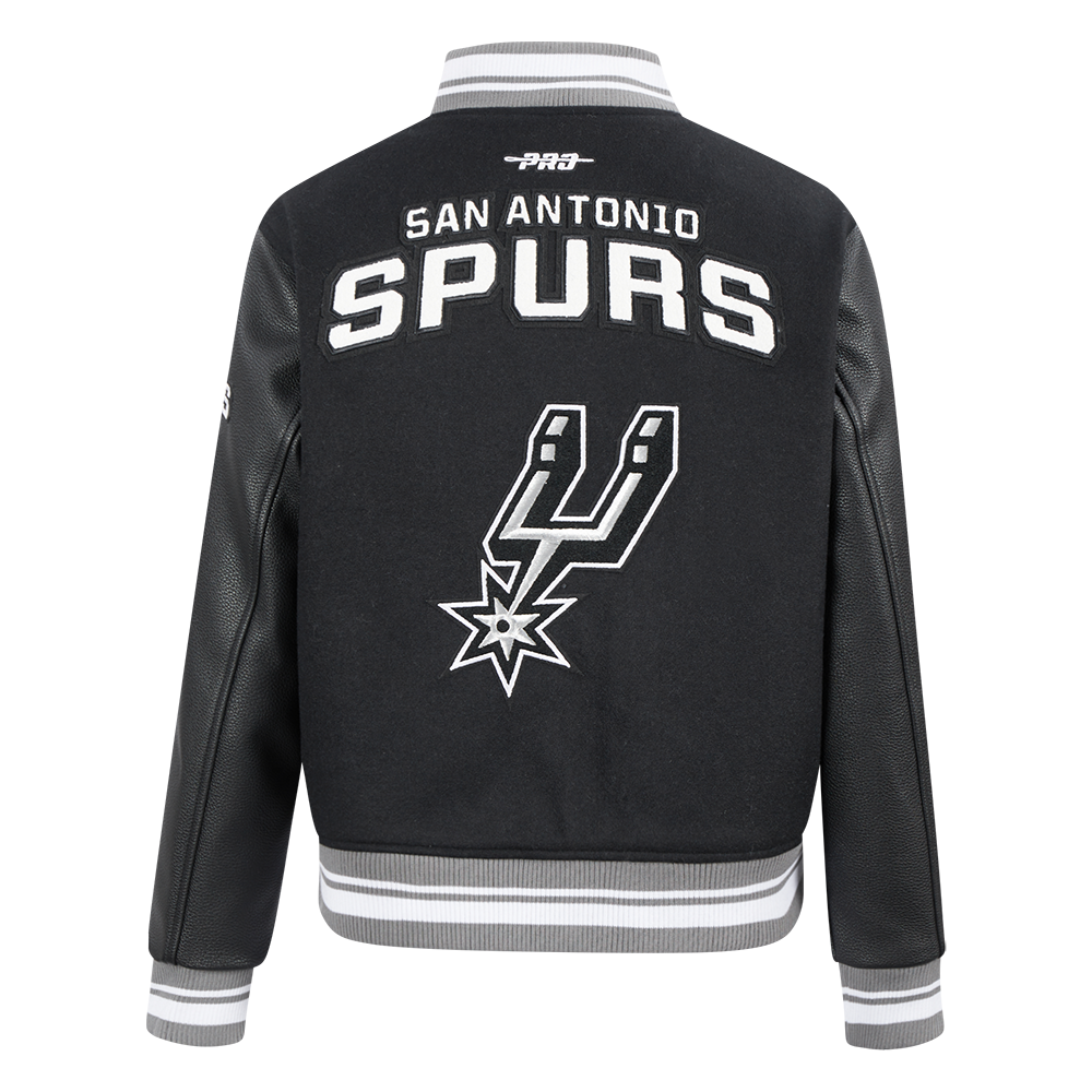 NBA SAN ANTONIO SPURS RETRO CLASSIC BLOUSON COLLÉGIAL EN LAINE À BORDS CÔTELÉS POUR FEMME (NOIR/GRIS)
