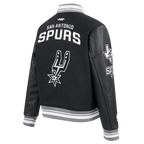 NBA SAN ANTONIO SPURS RETRO CLASSIC BLOUSON COLLÉGIAL EN LAINE À BORDS CÔTELÉS POUR FEMME (NOIR/GRIS)