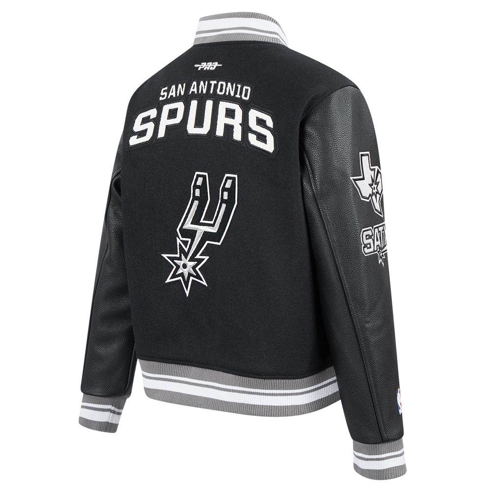NBA SAN ANTONIO SPURS RETRO CLASSIC BLOUSON COLLÉGIAL EN LAINE À BORDS CÔTELÉS POUR FEMME (NOIR/GRIS)