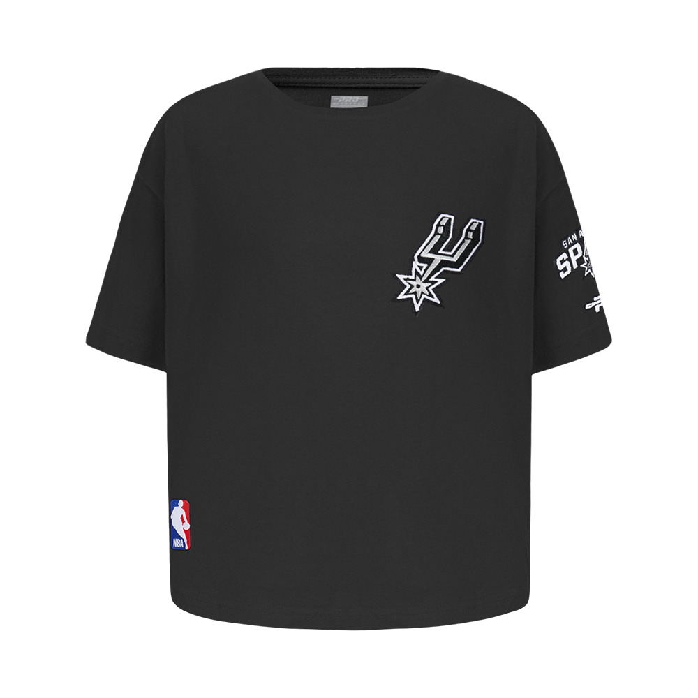NBA SAN ANTONIO SPURS CLASSIC LITTLE GIRL'S SHORT SLEEVE BOXY TEE (BLACK)