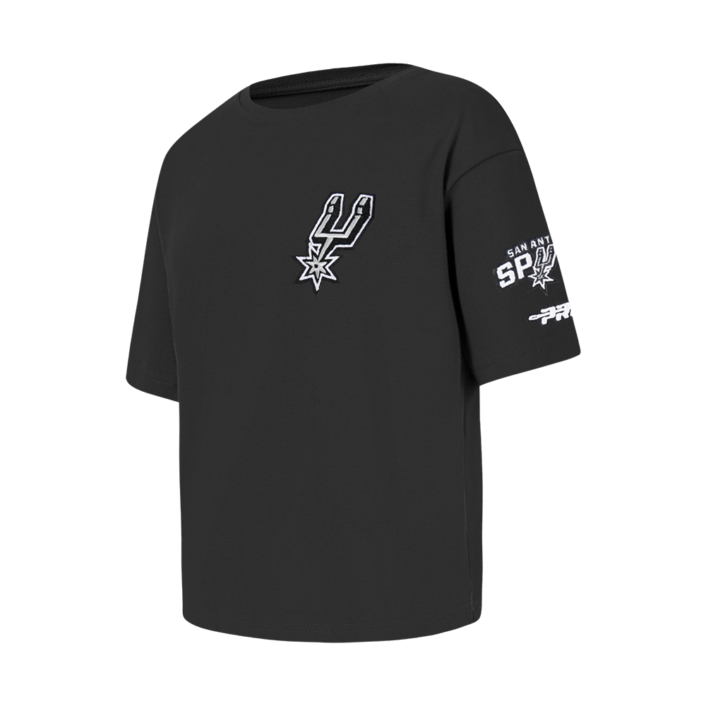 NBA SAN ANTONIO SPURS CLASSIC LITTLE GIRLS SHORT SLEEVE BOXY TEE (BLACK)