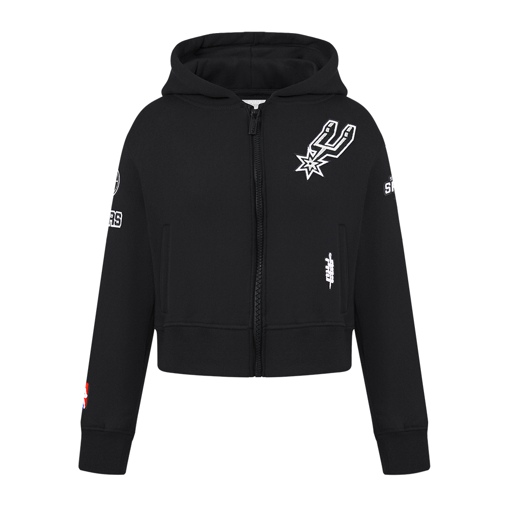 NBA SAN ANTONIO SPURS CLASSIC LITTLE GIRL'S FLEECE FULL ZIP HOODIE (BLACK)