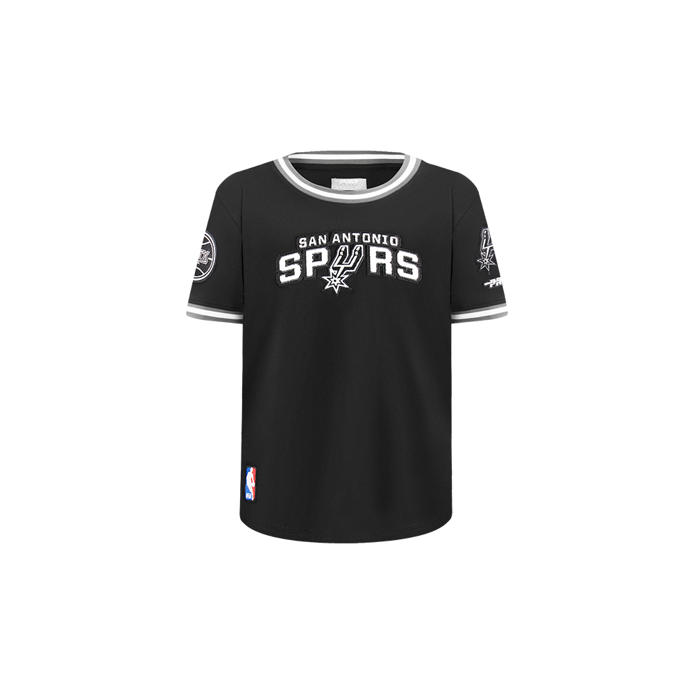 NBA SAN ANTONIO SPURS CLASSIC T-SHIRT CÔTELÉ RAYÉ À MANCHES COURTES POUR GARÇON BAMBIN (NOIR/GRIS)