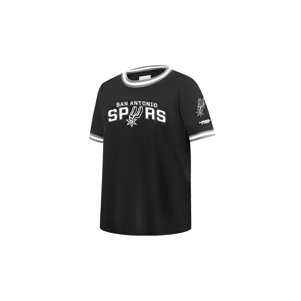 NBA SAN ANTONIO SPURS CLASSIC T-SHIRT CÔTELÉ RAYÉ À MANCHES COURTES POUR GARÇON BAMBIN (NOIR/GRIS)