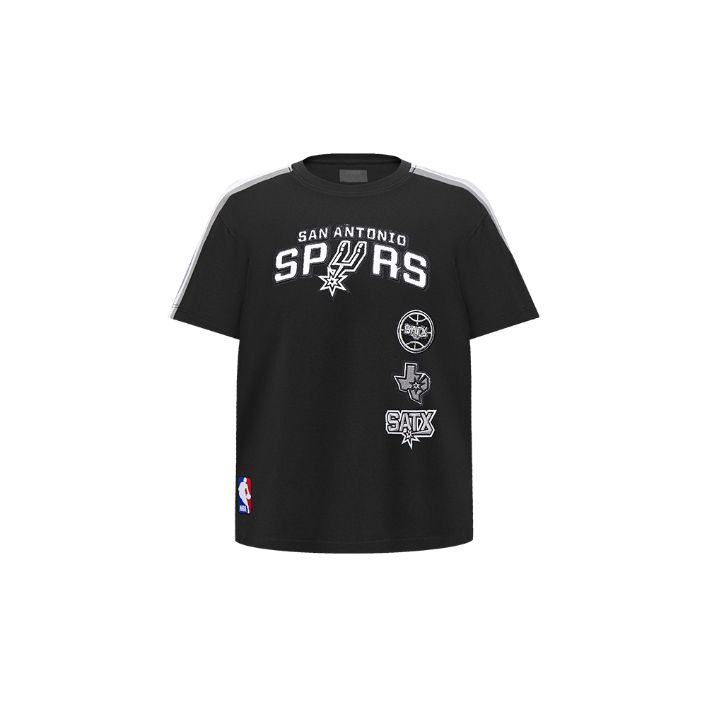 NBA SAN ANTONIO SPURS RETRO CLASSIC T-SHIRT À BANDES À MANCHES COURTES POUR GARÇON BAMBIN (NOIR/GRIS)