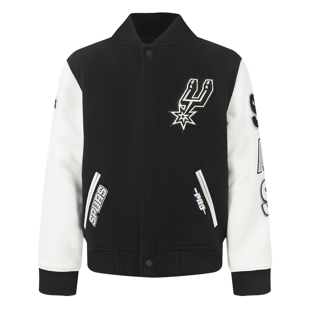 NBA SAN ANTONIO SPURS CLASSIC BLOUSON COLLÉGIAL EN LAINE POUR GARÇON BAMBIN (NOIR/BLANC)