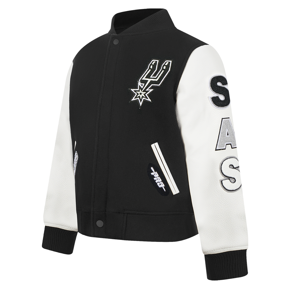 NBA SAN ANTONIO SPURS CLASSIC BLOUSON COLLÉGIAL EN LAINE POUR GARÇON BAMBIN (NOIR/BLANC)