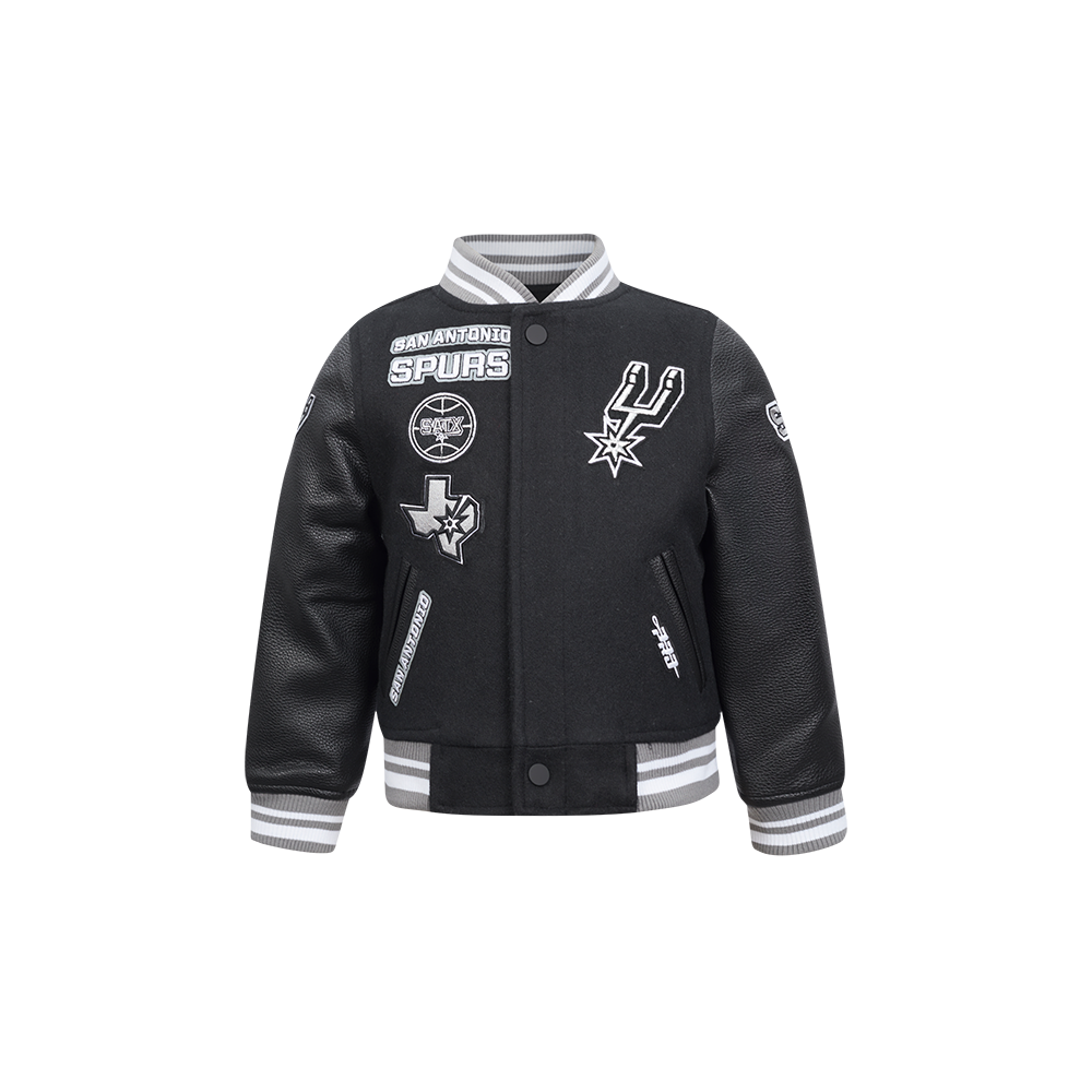 NBA SAN ANTONIO SPURS RETRO CLASSIC BLOUSON COLLÉGIAL EN LAINE À BORDS CÔTELÉS POUR GARÇON BAMBIN (NOIR/GRIS)