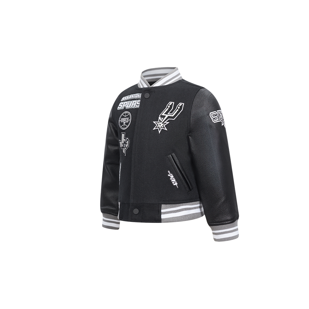 NBA SAN ANTONIO SPURS RETRO CLASSIC BLOUSON COLLÉGIAL EN LAINE À BORDS CÔTELÉS POUR GARÇON BAMBIN (NOIR/GRIS)