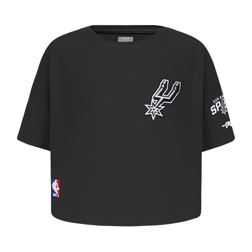 NBA SAN ANTONIO SPURS CLASSIC T-SHIRT À COUPE CARRÉE À MANCHES COURTES POUR FILLE BAMBIN (NOIR)