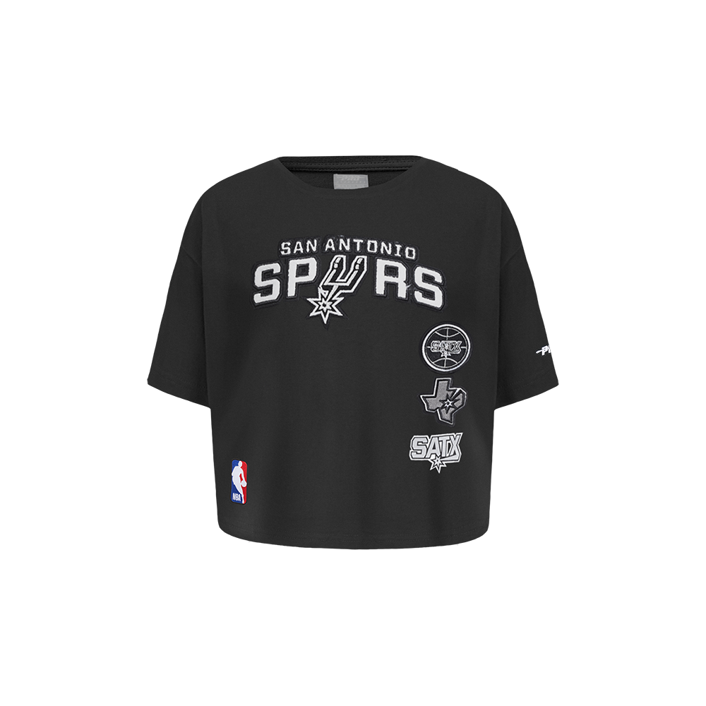 NBA SAN ANTONIO SPURS RETRO CLASSIC T-SHIRT À COUPE CARRÉE À MANCHES COURTES POUR FILLE BAMBIN (NOIR)