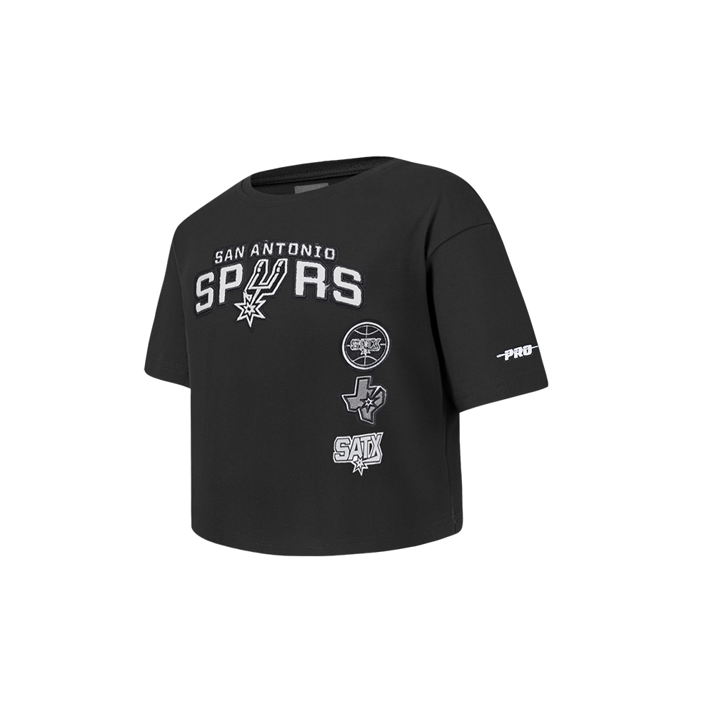 NBA SAN ANTONIO SPURS RETRO CLASSIC T-SHIRT À COUPE CARRÉE À MANCHES COURTES POUR FILLE BAMBIN (NOIR)