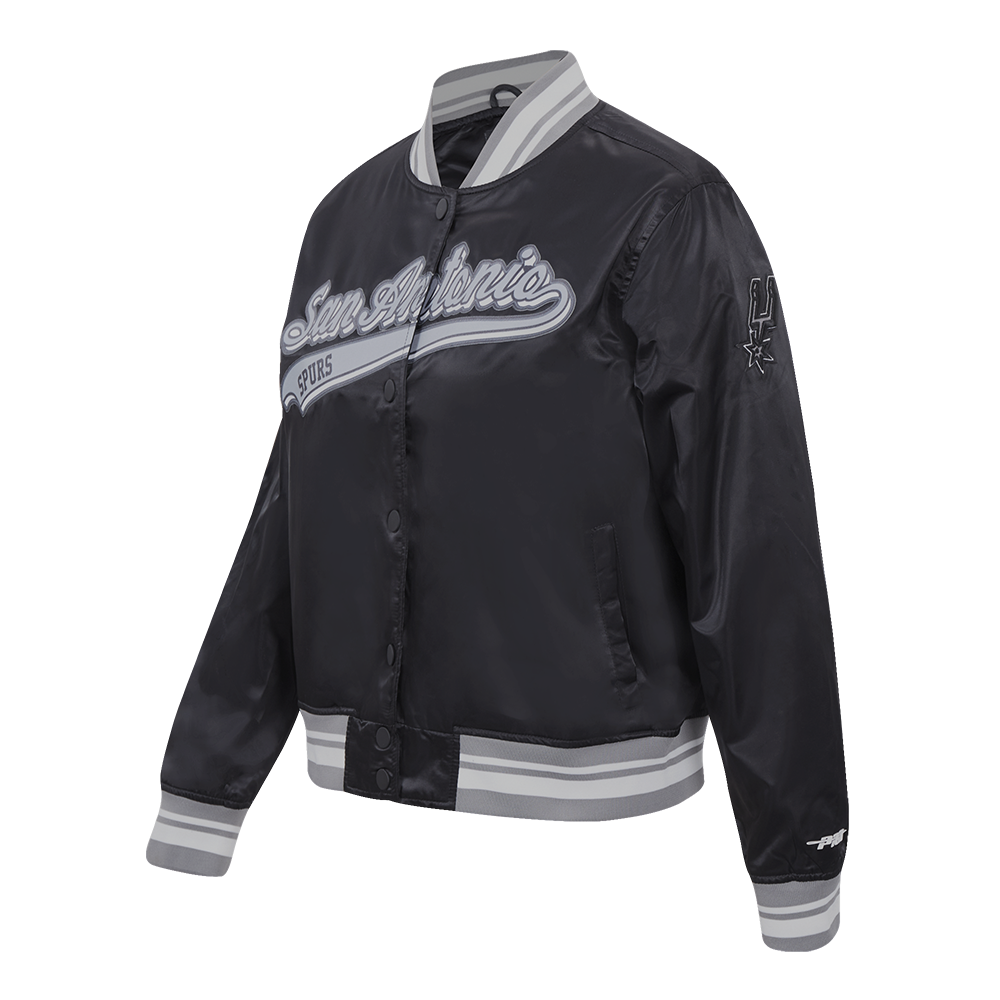 NBA SAN ANTONIO SPURS SCRIPT TAIL WOMEN'S SATIN JACKET (BLACK/GRAY)