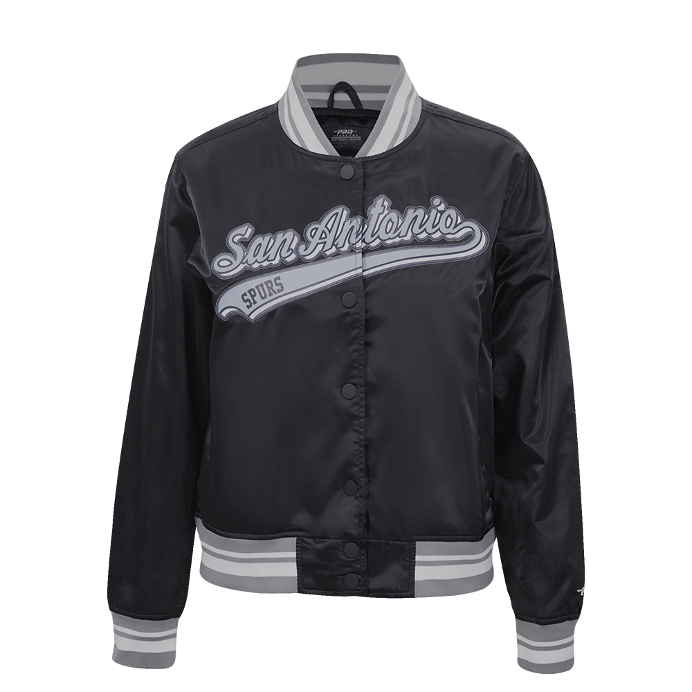 NBA SAN ANTONIO SPURS SCRIPT TAIL WOMEN'S SATIN JACKET (BLACK/GRAY)