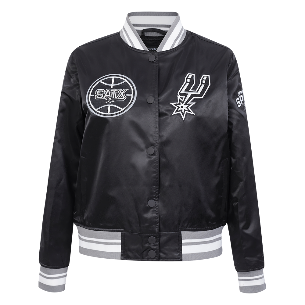 NBA SAN ANTONIO SPURS RETRO CLASSIC WOMEN'S RIB SATIN JACKET (BLACK/GRAY)