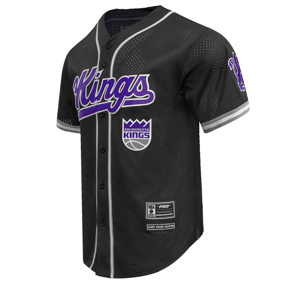 NBA SACRAMENTO KINGS CLASSIC MEN'S MESH BUTTON DOWN JERSEY (BLACK/GRAY)