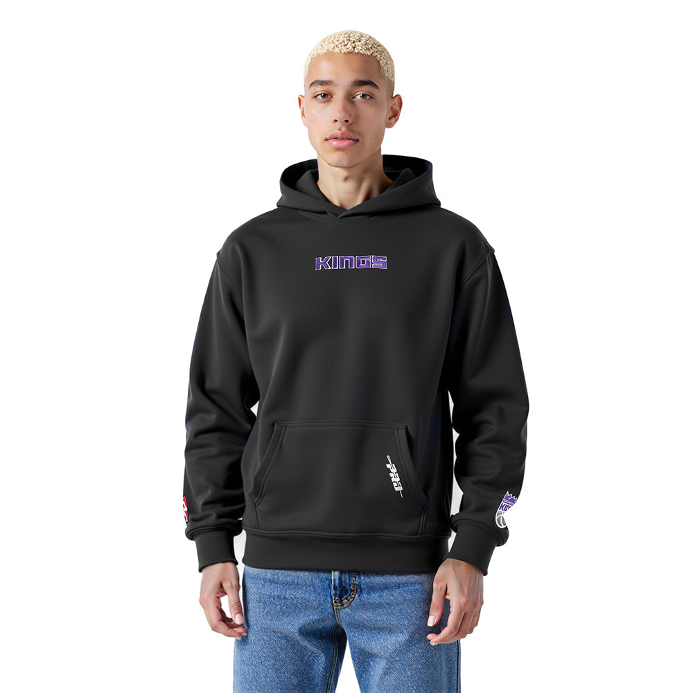 NBA SACRAMENTO KINGS WINGSPAN MEN'S DROP SHOULDER FLC PO HOODIE (BLACK)