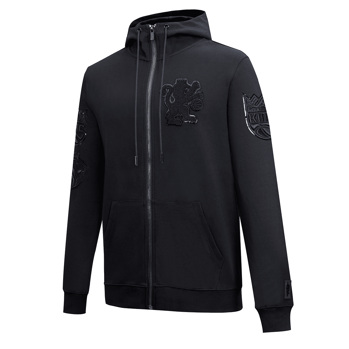 NBA SACRAMENTO KINGS TRIPLE BLACK LOGO MEN'S FULL ZIP PULLOVER HOODIE (TRIPLE BLACK)