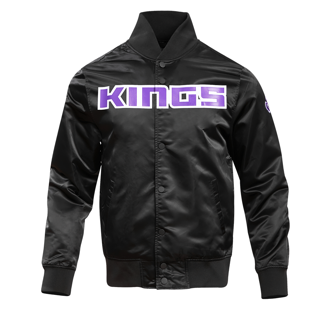 NBA SACRAMENTO KINGS TEAM BIG LOGO MEN'S SATIN JACKET (BLACK)