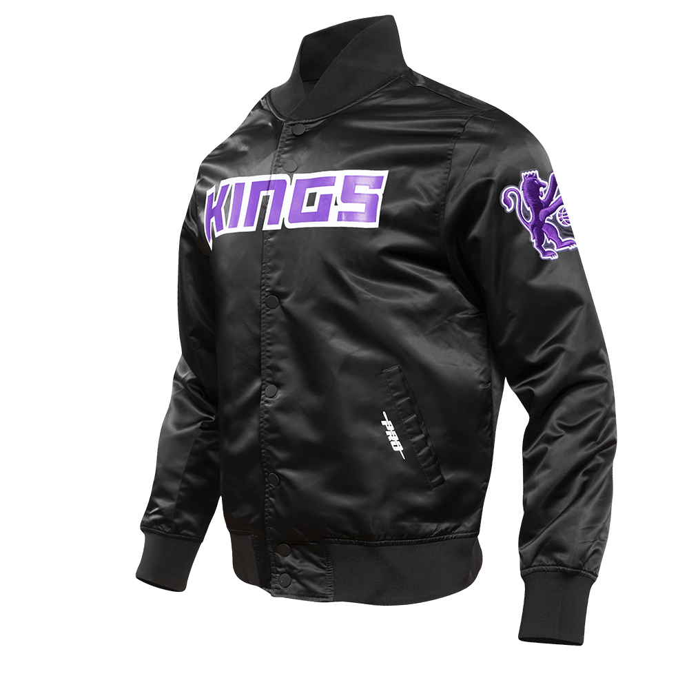 NBA SACRAMENTO KINGS TEAM BIG LOGO MEN'S SATIN JACKET (BLACK)
