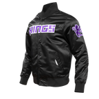 NBA SACRAMENTO KINGS TEAM BIG LOGO MEN'S SATIN JACKET (BLACK)