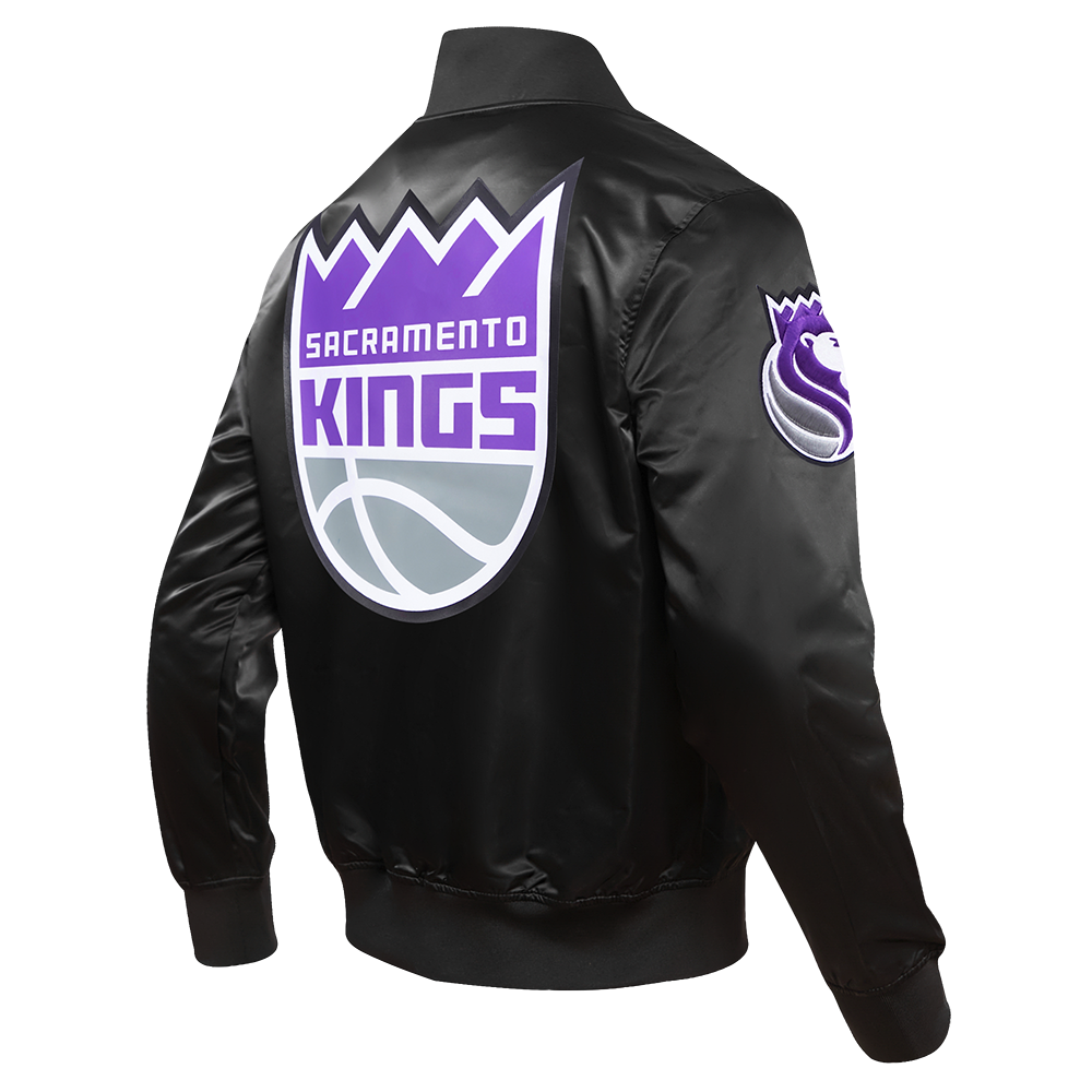 NBA SACRAMENTO KINGS TEAM BIG LOGO MEN'S SATIN JACKET (BLACK)