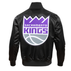NBA SACRAMENTO KINGS TEAM BIG LOGO MEN'S SATIN JACKET (BLACK)