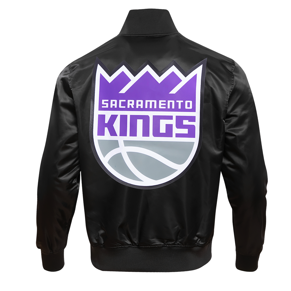 NBA SACRAMENTO KINGS TEAM BIG LOGO MEN'S SATIN JACKET (BLACK)