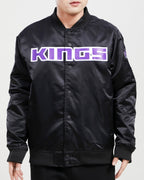 NBA SACRAMENTO KINGS TEAM BIG LOGO MEN'S SATIN JACKET (BLACK)