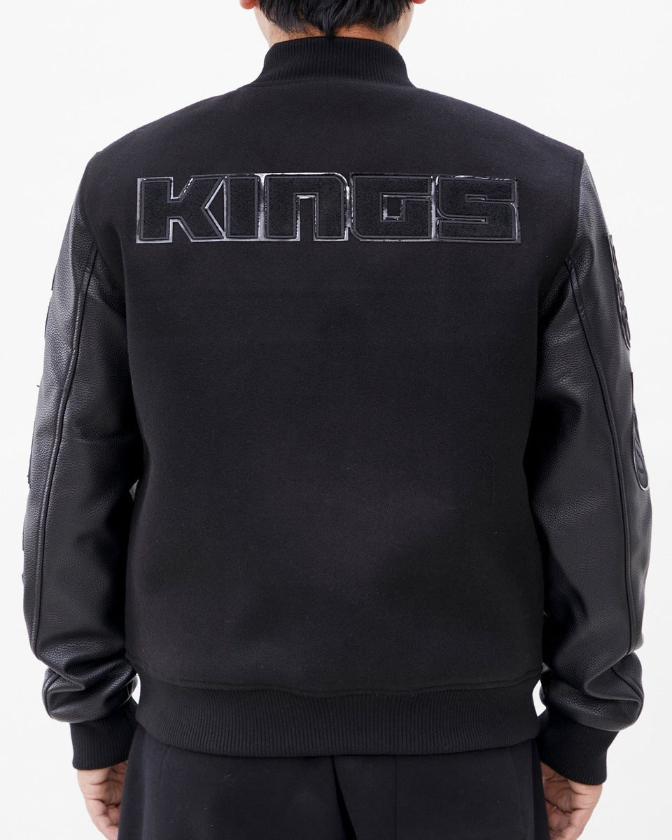 NBA SACRAMENTO KINGS TRIPLE BLACK WOOL MEN'S VARSITY JACKET (TRIPLE BLACK)