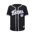 NBA SACRAMENTO KINGS CLASSIC BIG BOY'S MESH BUTTON DOWN SHIRT (BLACK/GRAY)