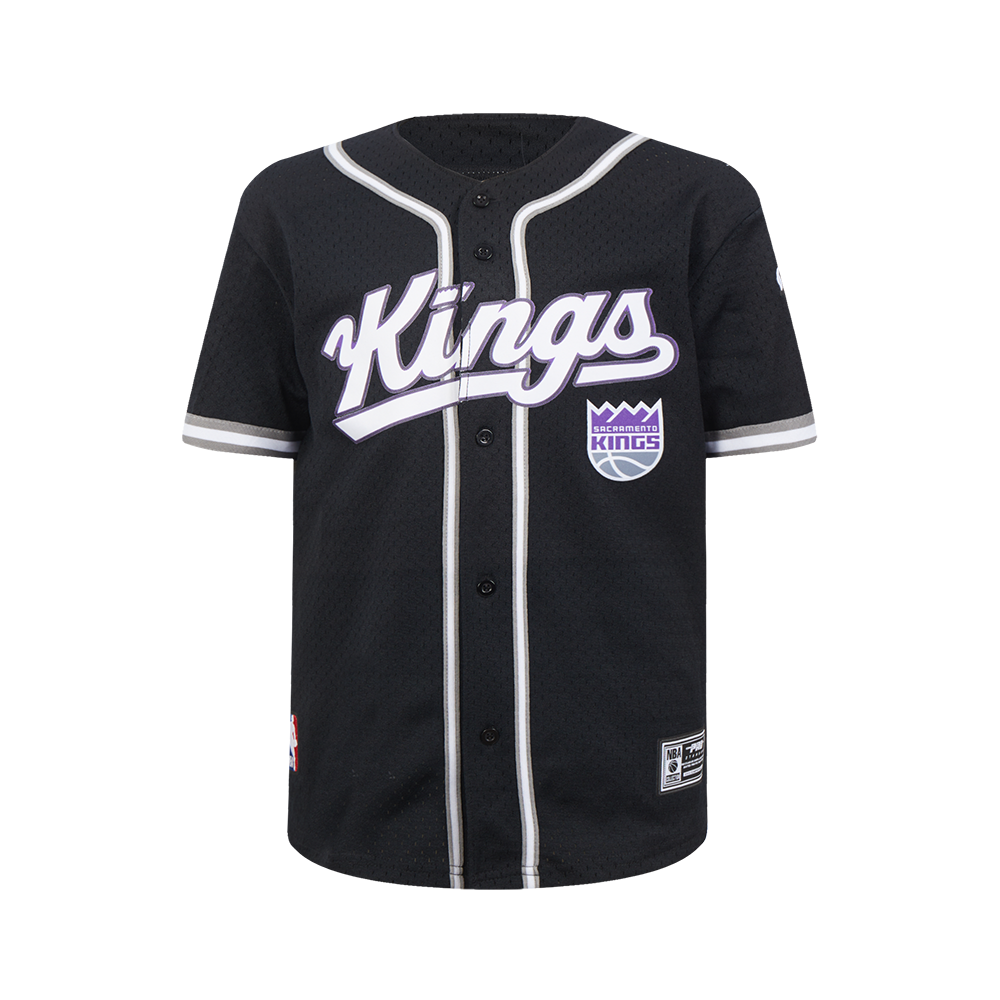 NBA SACRAMENTO KINGS CLASSIC BIG BOY'S MESH BUTTON DOWN SHIRT (BLACK/GRAY)