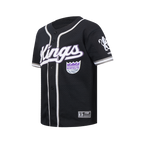NBA SACRAMENTO KINGS CLASSIC BIG BOY'S MESH BUTTON DOWN SHIRT (BLACK/GRAY)